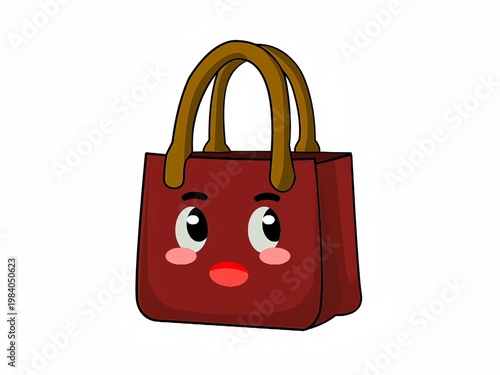 Illustration of a cute maroon handbag character 
