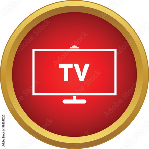 Modern television screen displaying tv in a red and gold icon