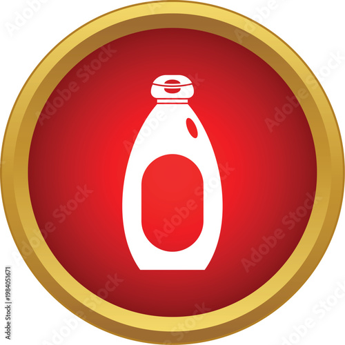 White plastic bottle icon representing liquid detergent or fabric softener on a red and gold button