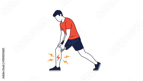 Man wearing athletic clothes holding his lower leg with lightning symbols indicates muscle pain or sudden cramp during physical activity.