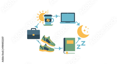 Daily Routine Cycle Icons Set.