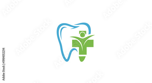 Dental logo with green cross tooth.