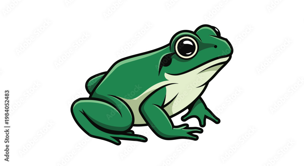 Fototapeta premium Green Frog Sitting Cartoon Character.