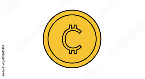 Golden cryptocurrency coin symbol icon.