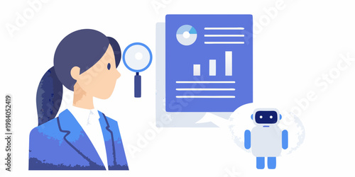 Woman analyzing data with assistance from ai and technology