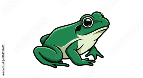 Green Frog Sitting Cartoon Character.