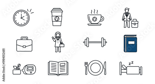 Line icons of daily life objects.