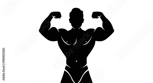 Muscular Man Flexing Biceps Silhouette.