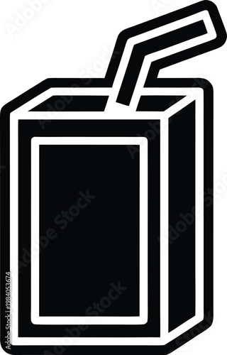 juice box rectangular with straw inserted at ang silhouette vector illustration on transparent background