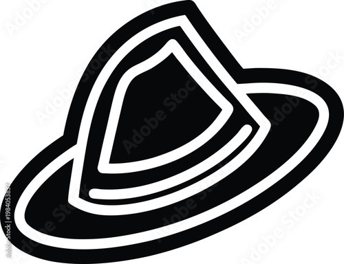 hat fedora wide brim pinched crown side angle silhouette vector illustration on transparent background