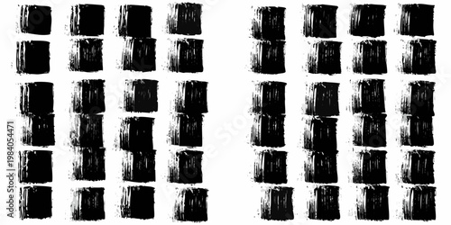 Abstract black brushstrokes arranged in a grid on a white background