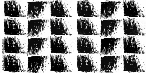 Abstract black brushstrokes arranged in a grid pattern on white