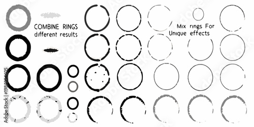 Abstract arrangement of varying grayscale rings and text elements