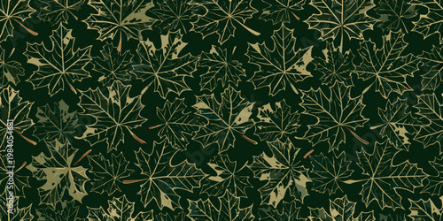 A seamless pattern of stylized maple leaves in autumnal shades