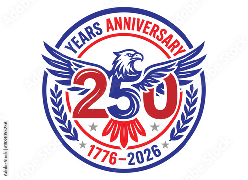 Commemorative seal celebrating the 250th anniversary of a historic event from 1776 to 2026