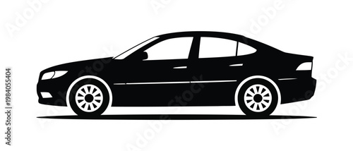 Sedan Car Silhouette Vector, Modern Family Vehicle Black Icon, Urban Transportation Automobile Design on White Background