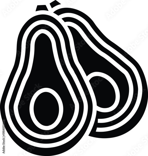 avocado halved with pit skin and flesh clearly silhouette vector illustration on transparent background