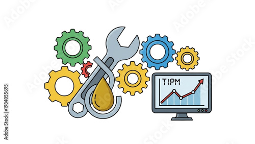 Total Productive Maintenance TPM Icon Set, Industrial Machine Repair Symbols, Colorful Vector Icons for Factory Maintenance and Lean Manufacturing