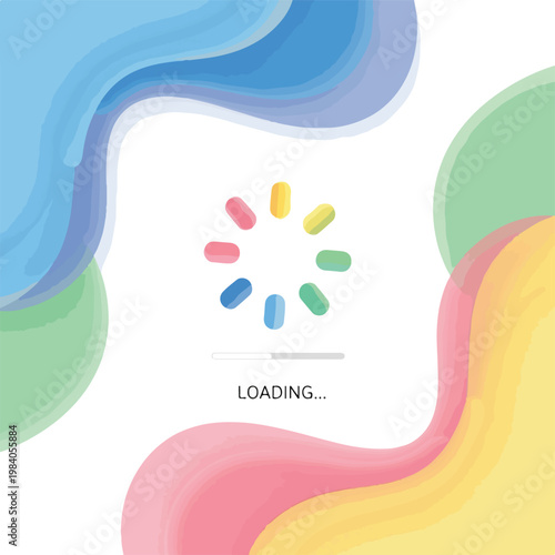 Loading animation with colorful shapes.