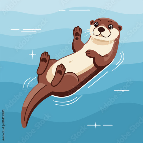 Otter floating on its back smiling.