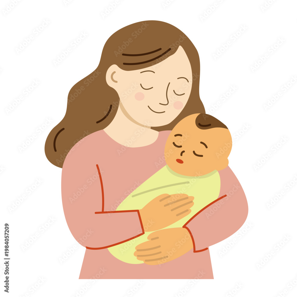 Obraz premium Mother Holding Sleeping Newborn Baby