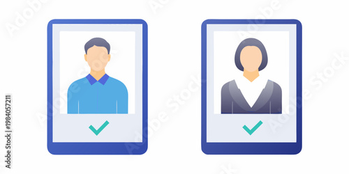 Two smartphones displaying profile icons with checkmarks for matching
