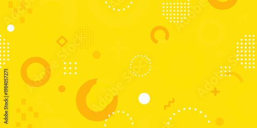 Abstract geometric background with scattered shapes and a vibrant yellow color