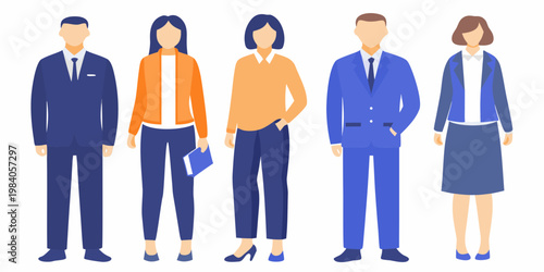 Diverse group of business professionals standing in a horizontal row