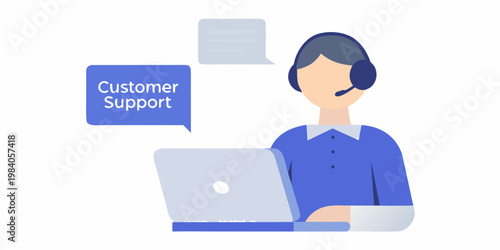 Customer support representative working on a laptop with a headset on