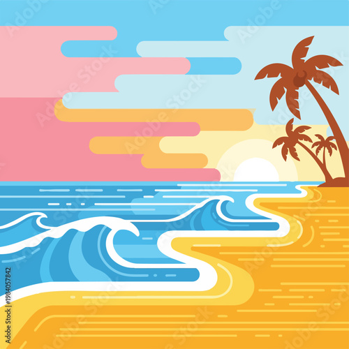 Tableau sur toile Palm trees on sandy beach shore 2.