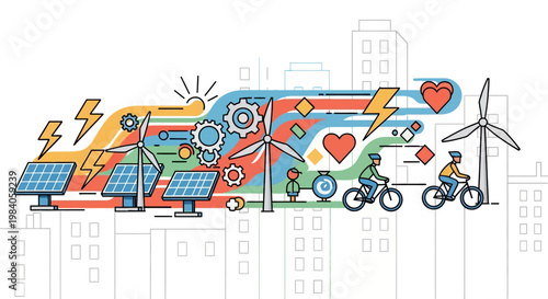 Sustainable energy sources and eco friendly transport a colorful illustration on transparent background
