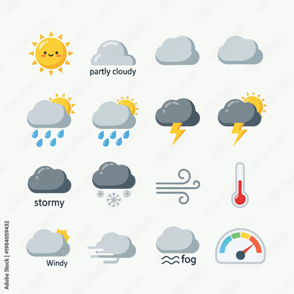 Fototapeta premium Weather Forecast Icon Set Detailed.