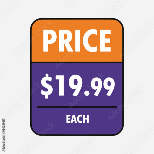 Purple and orange price tag label.