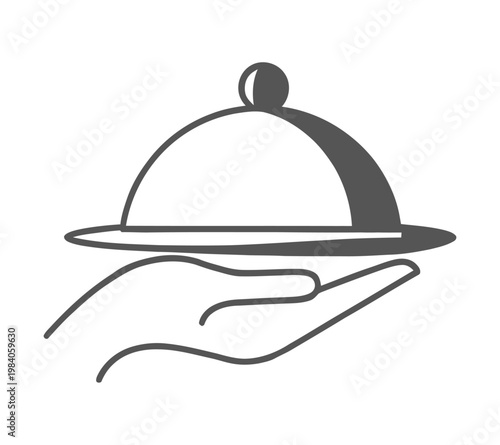 Vector of a hand holding a platter with a covered dish on top