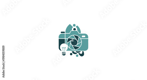 Camera with light bulb on tripod.