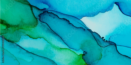 A vintage grunge backdrop featuring a torn paper texture with blue watercolor paint on an old wall design for a blank sky or sea banner