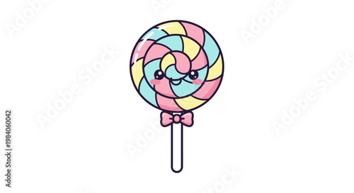 Colorful cartoon lollipop with bow.