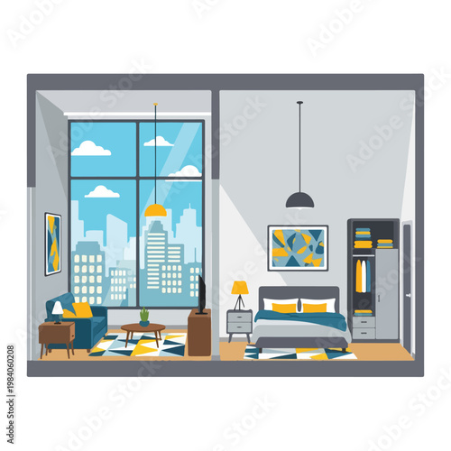 Modern Apartment Interior with Furniture.