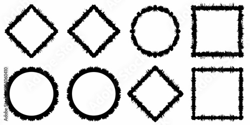 Rough hand drawn geometric shapes diamonds circles and squares