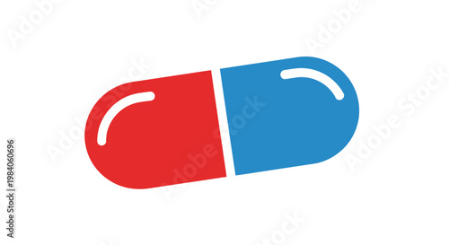 Red and blue capsule pill closeup.
