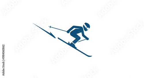 Skier in motion on snow slope.