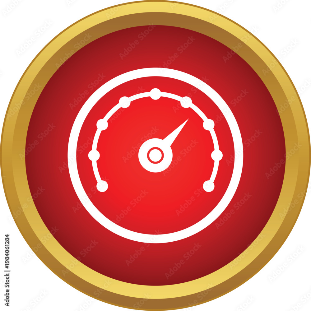 © ylivdesign - Red and gold round icon presenting a speedometer or gauge measuring speed