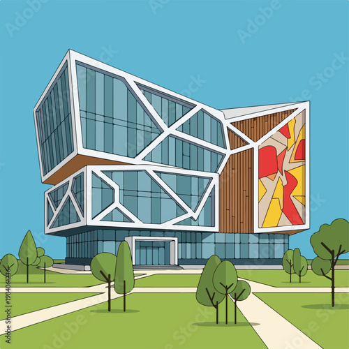 Modern Building With Geometric Facade.