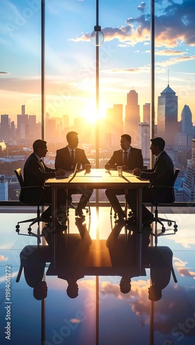 A group of businesspeople meeting in a modern office