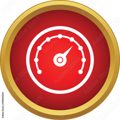 Canvastavla Red and gold round icon presenting a speedometer or gauge measuring speed