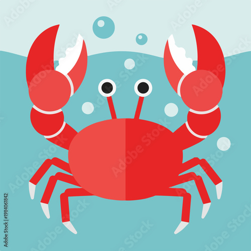Red Cartoon Crab Underwater Illustration.