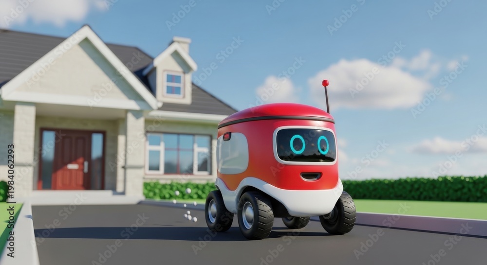 Fototapeta premium A red SUV driving at high speed on a paved highway street under a clear sky for modern auto transportation and travel