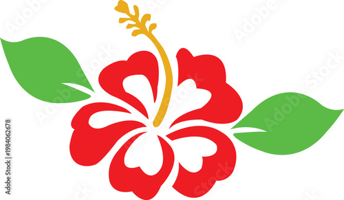 Vibrant Red Hibiscus Flower with Green Leaves - Symbol of Tropical Beauty and Aloha Spirit