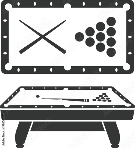 Billiard Table Vector Set SVG, Pool Table Game Icons, Pool Snooker Table Silhouettes with Cues and Balls Illustration