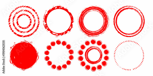 Collection of red hand drawn circles and oval shapes on white background